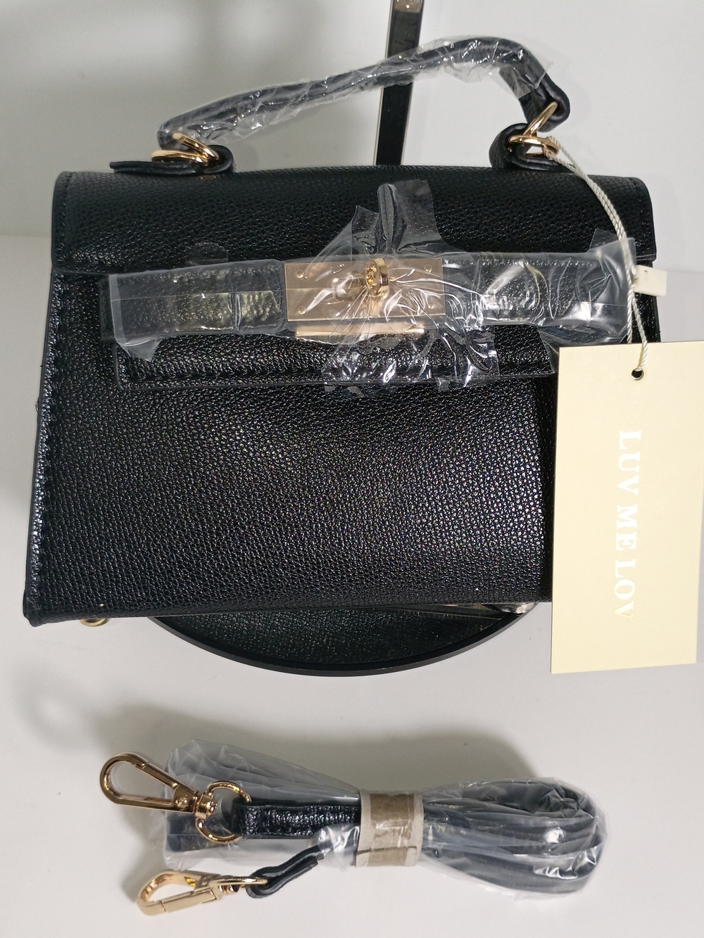 Black Top-Handle Women's Mini Bag with Gold Hardware - Picture 3 of 9